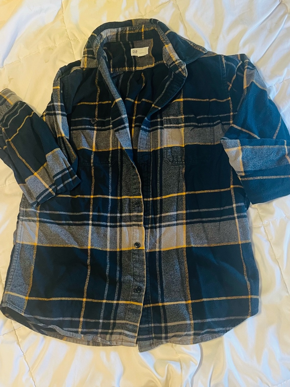 GAP Medium Blue & Yellow Plaid Button-Down Shirt